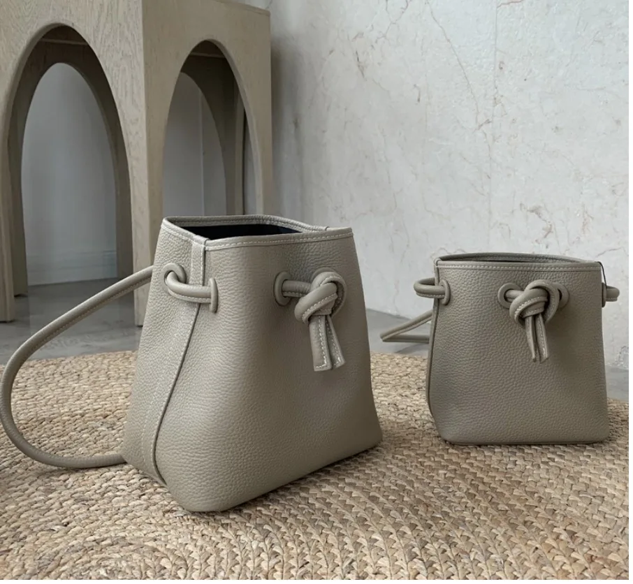 2020 новая сумка ведро на шнурке с узором Личи из воловьей кожи одно плечо