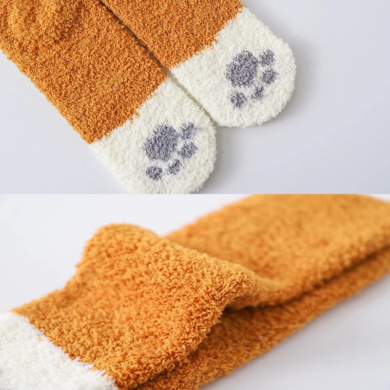 Зимние теплые носки в виде кошачьих лап для женщин сна девочек милые толстые с