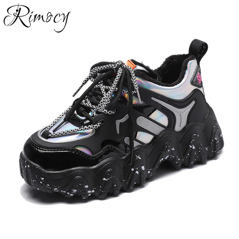 Женские кроссовки в стиле панк Rimocy разноцветные из лакированной кожи на