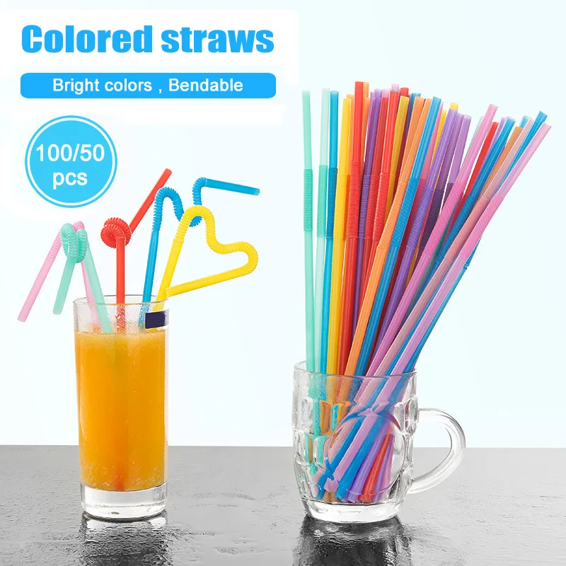 

Disposable Straws Bendable Juice Drinking Flexible 26cm Safe For Home Party Bar EJ