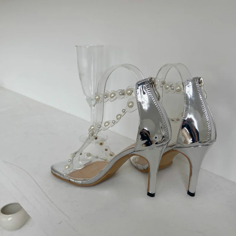 

Fashion Women Pumps Summer Transparent String Bead Ladies Slippers Shoes Thin Heels Woman Sandals High Heels For Female Pumps