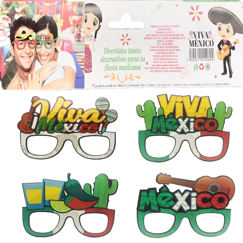 

8pcs/lot Mexico Photo Prop Mexico Cactus Paper Glasses Mexico Theme Birthday Party Decor Summer Party Supplies Baby Shower For K