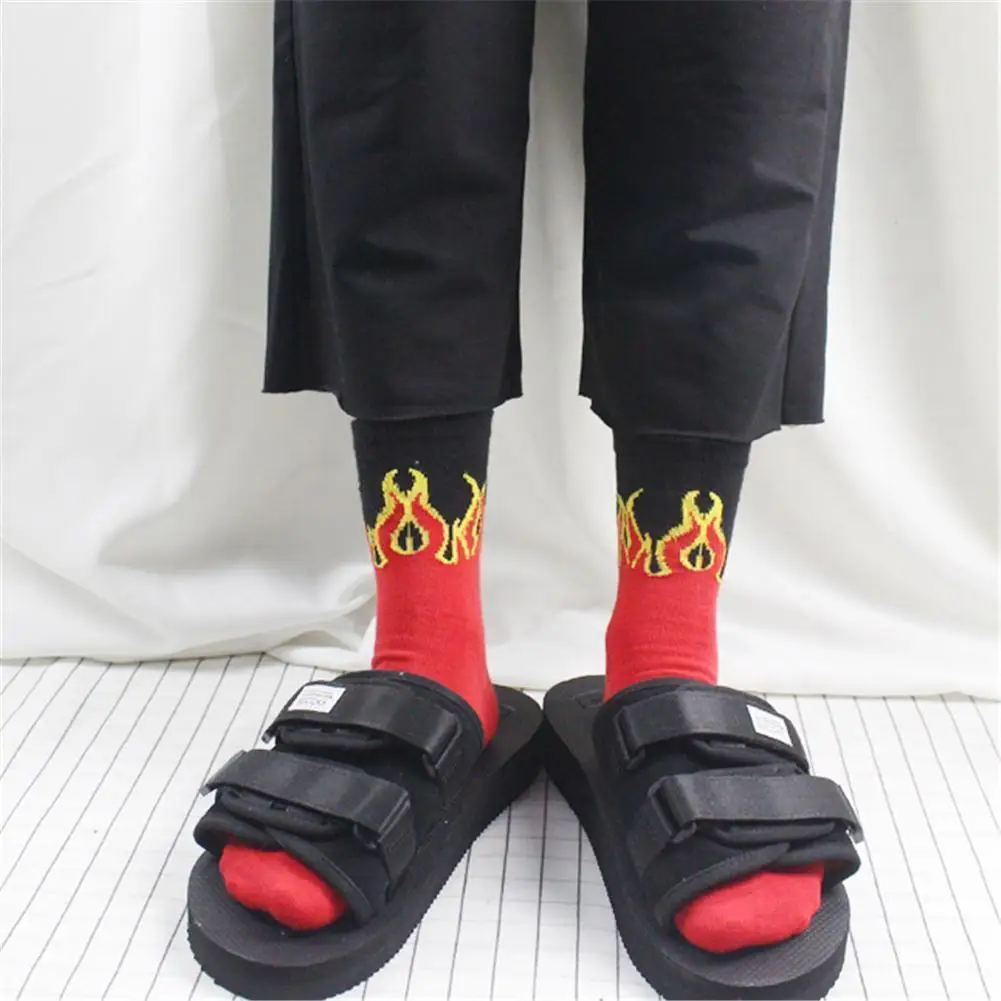 

Новинка 2021, мужские повседневные мужские хлопковые носки унисекс в стиле хип-хоп с принтом пламени, забавные носки в стиле унисекс для худож...
