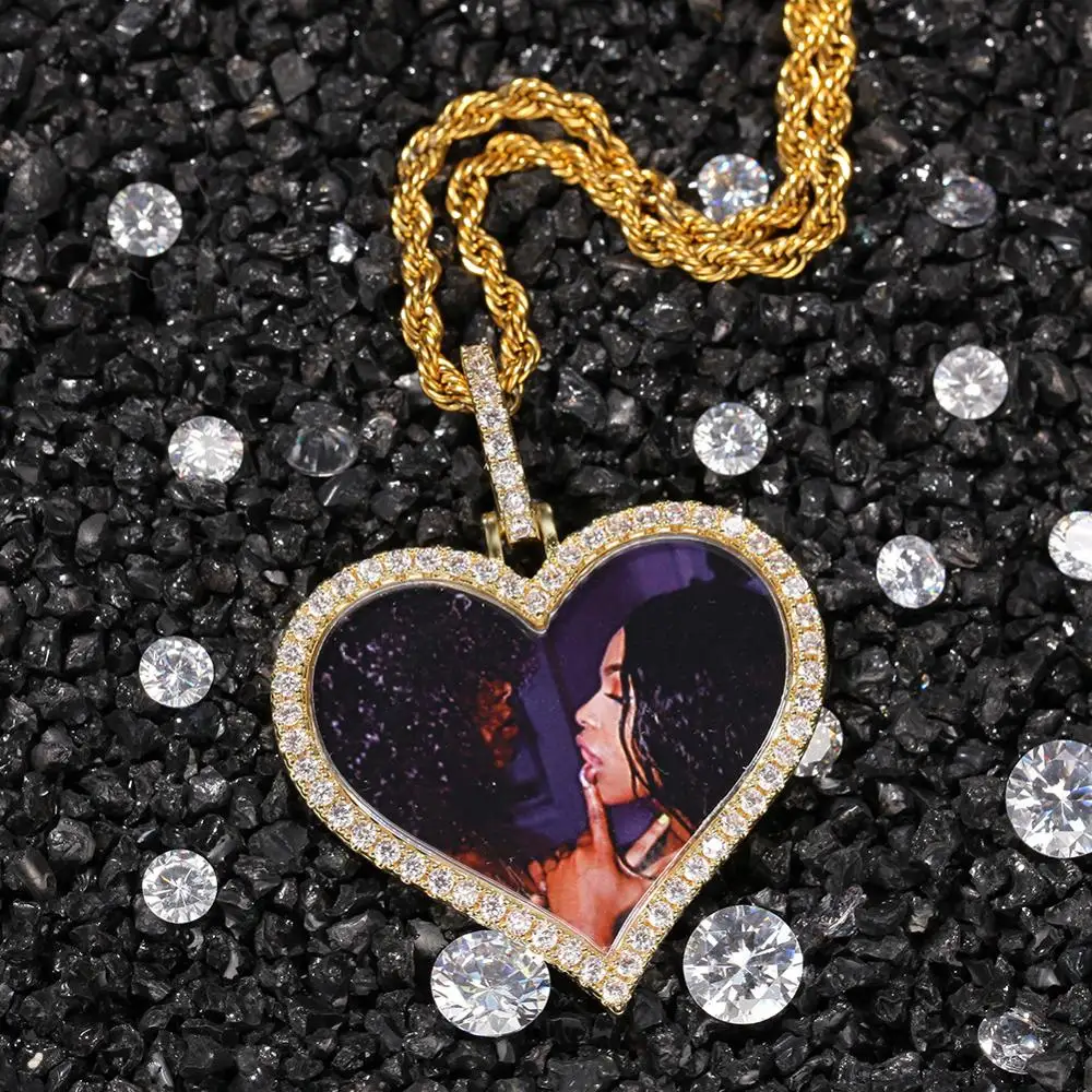 

Custom Made Photo Heart Lockets Necklace & Pendant With 4 Mm Tennis Chain Aaa Iced Out Cubic Zircon Hip hop Men Jewelry Gift