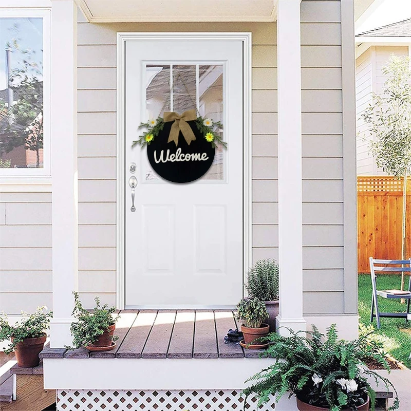 

Wel come Sign for Front Door Wooden Hanging Sign Daisy and Lavender Spring and Summer Wreath for Outdoor Front Porch