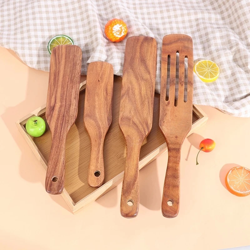 

Wood Kitchen Utensils Long Handle Salad Stirring Drain Spatula Non-Stick Wooden Cooking Tools Household Implement Accessories