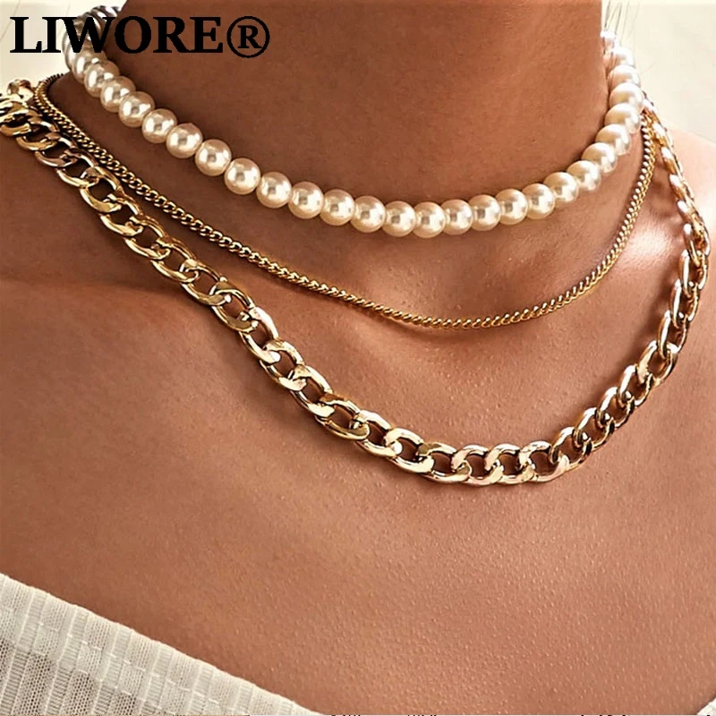Liwore Винтаж Жемчужное ожерелье цепочка с кулоном колье для женщин модные