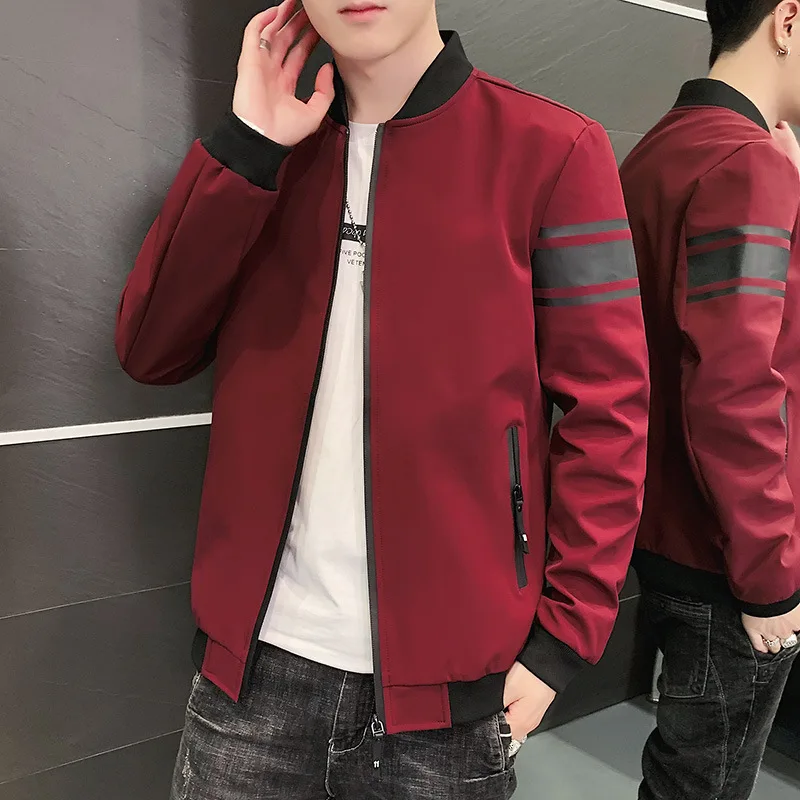 

2021 Men's Fall New Trend Workwear Jacket Youth Striped Casual Baseball Collar Jacket