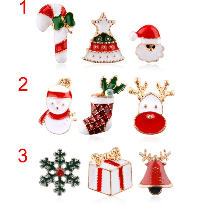 

Newest 3 Pcs Christmas Brooch Pin Small Snowman Tree Bell Deer Elk Brooch Bijoux Jewelry Gifts TY66