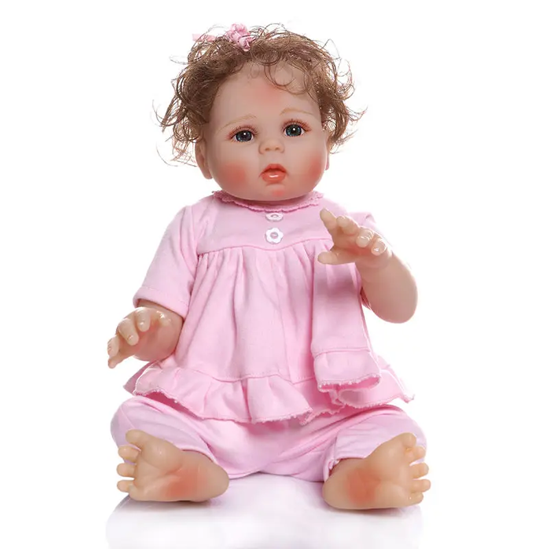Кукла реборн с кудрявыми волосами 19 дюймов 48 см в розовом платье Мягкая