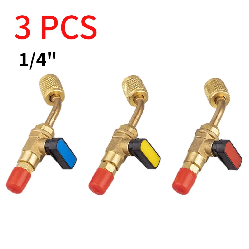

3pcs 1/4 SAE Car Air-conditioning Refrigeration Ball Valve Adapter for R12 R22 R134a Copper on/OFF Valve