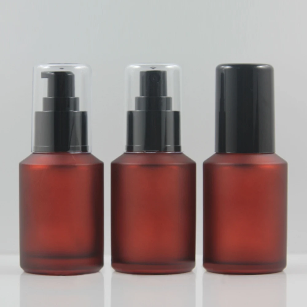 Red Frosted Glass Lotion/Spray Pump Cosmetic Bottle 60ml for Sale