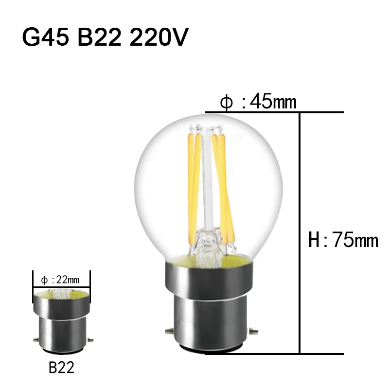 E14/E27/B22 светодиодный лампы 220V G45 теплый белый скраб Винтаж люстра типа «Свеча»), 2 Вт, 4 Вт, 6 Вт затемнения светодиодный потолочный светильник - Испускаемый цвет: G45 B22