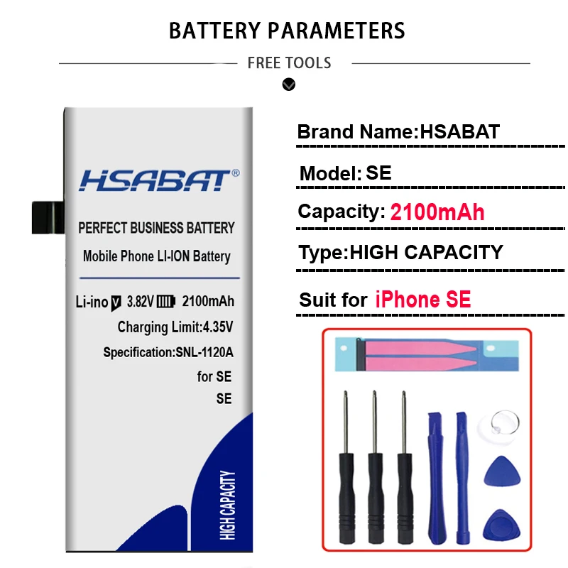 for iphone SE HSABAT новая настоящая Ёмкость аккумулятор нулевого цикла для iphone 5, 7, 8, 5S 5C 6 6S(для iphone 6 6S 7 8 Plus) из искусственной кожи для iphone 3GS 4 4S SE - Цвет: for iphone SE