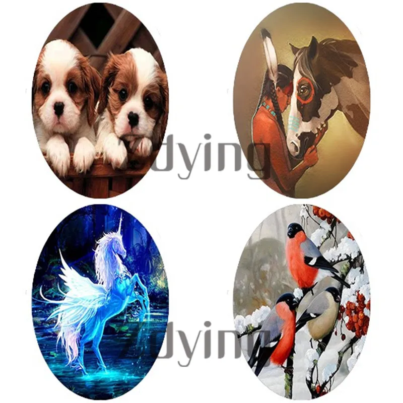 Овальный стеклянный кабошон с подвеской в виде животных птиц лошадей драконов