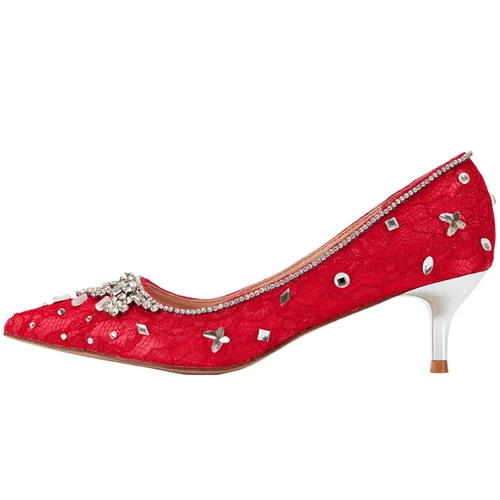 red 5cm heel Свадебная обувь; свадебные туфли; Новинка года; женские дизайнерские красные свадебные туфли со стразами; белые вечерние туфли-лодочки на тонком каблуке с украшением в виде кристаллов - Цвет: red 5cm heel