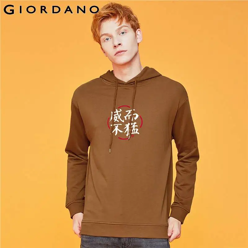 Giordano мужские толстовки конфуцианские с принтом длинным рукавом капюшоном на
