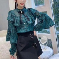 femininas ruffle lace 2021 new y2k blouse shirts women tops long sleeve bow vintage shirt womens elegant harajuku shirt 559b