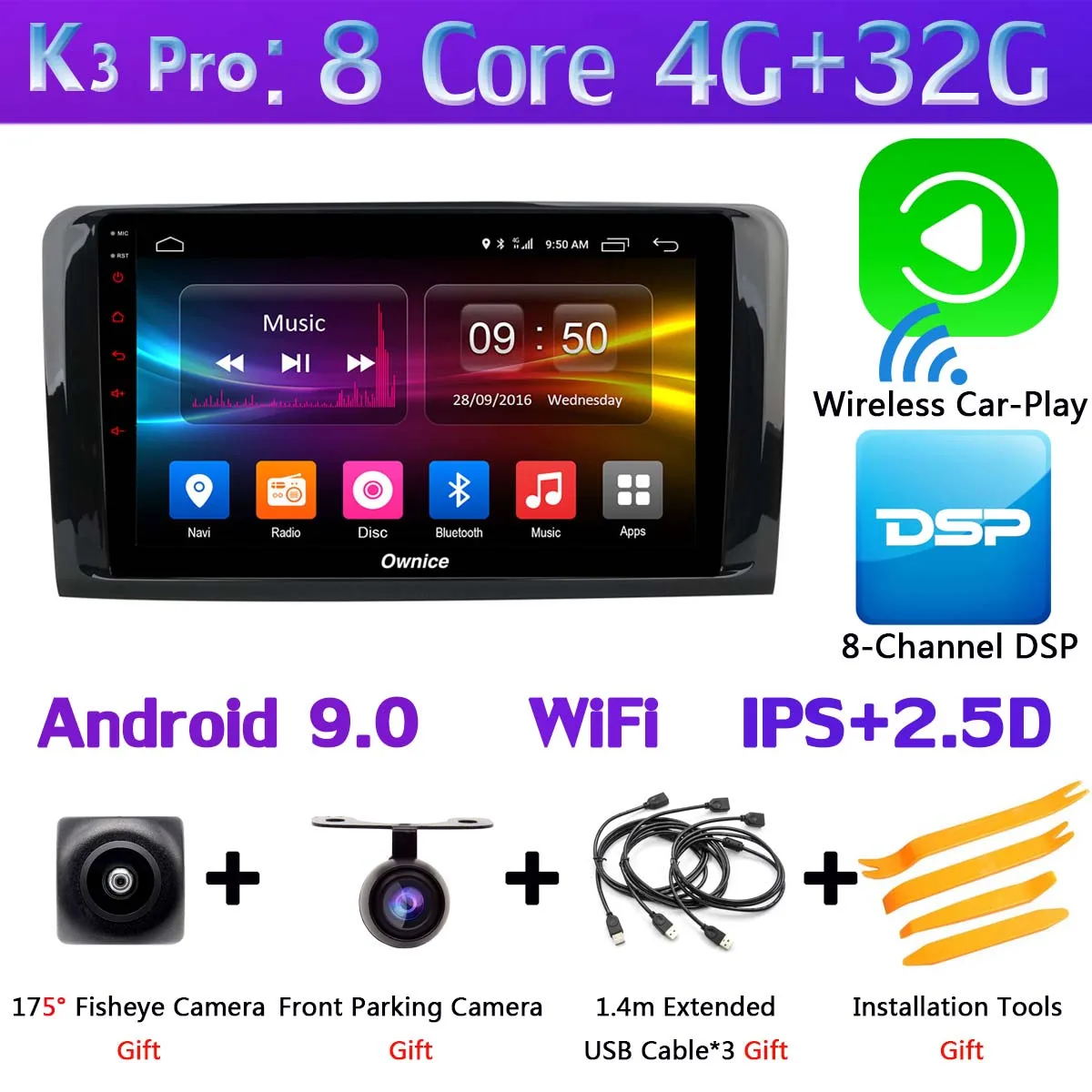 K3 Pro CarPlay 1Din 360 ° камера 4G LTE Android 9,0 4 Гб+ 64 Гб SPDIF DSP CarPlay автомобильный мультимедийный плеер для Mercedes Benz ML GL W164 X164 gps радио - Цвет: K3 Pro CarPlay