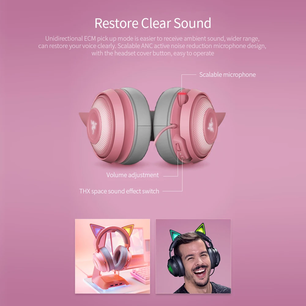 Игровая гарнитура Razer Kraken Kitty наушники TNX 7 1 с объемным звуком USB интерфейс