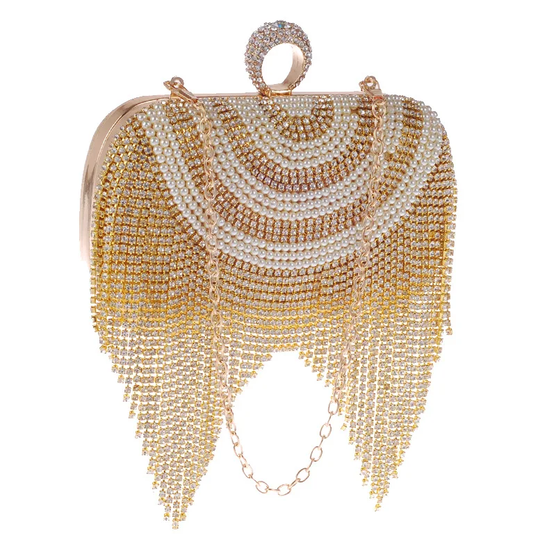 

Luxury Rhinestone Silver Crystal Day Clutches Bags Fashion Women Tassels Evening Bags Banquet Ladies Purse Party Chain Handbag
