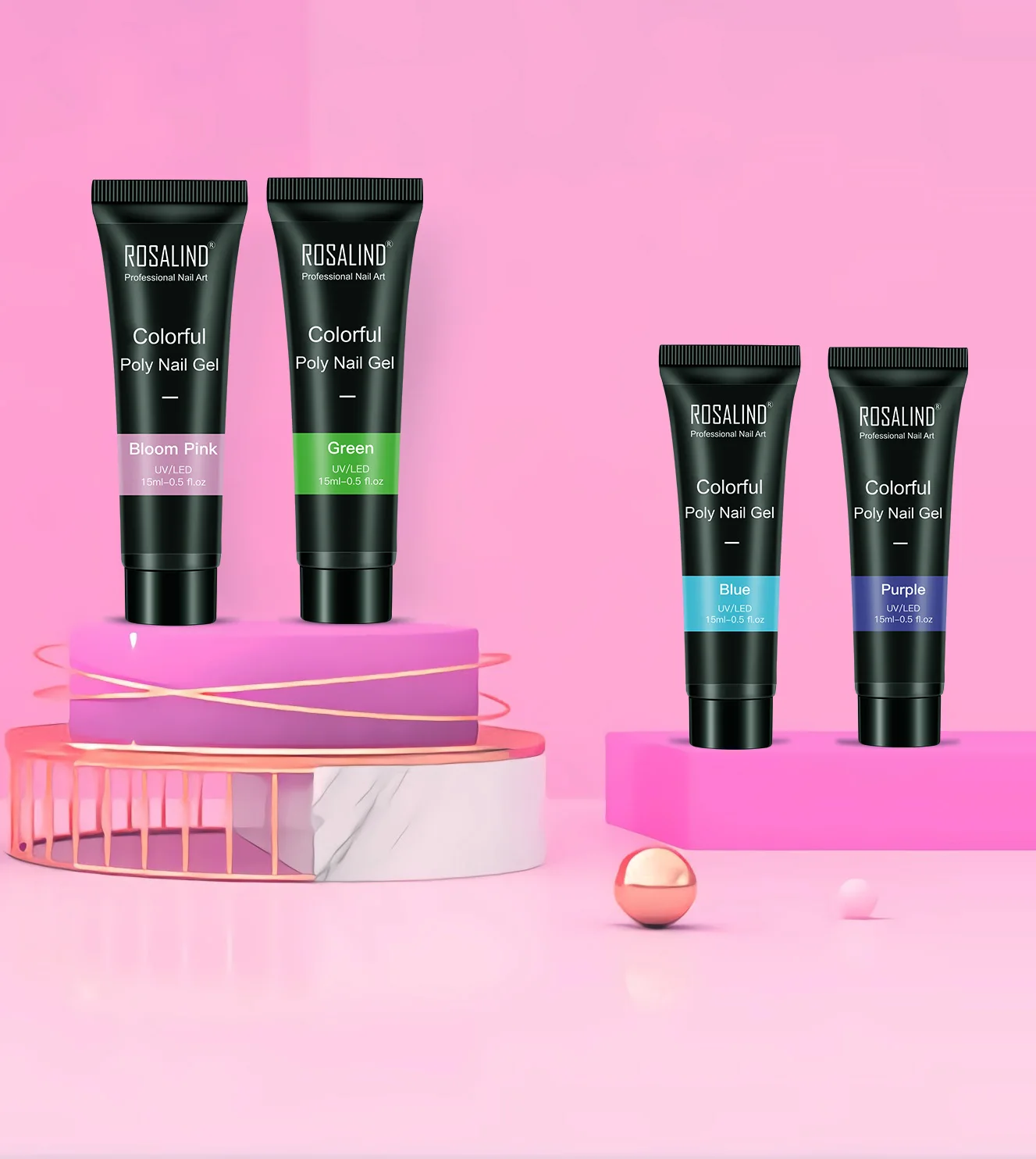 Полигель ROSALIND для ногтей акриловый удлиняющий гель быстрого наращивания Белый