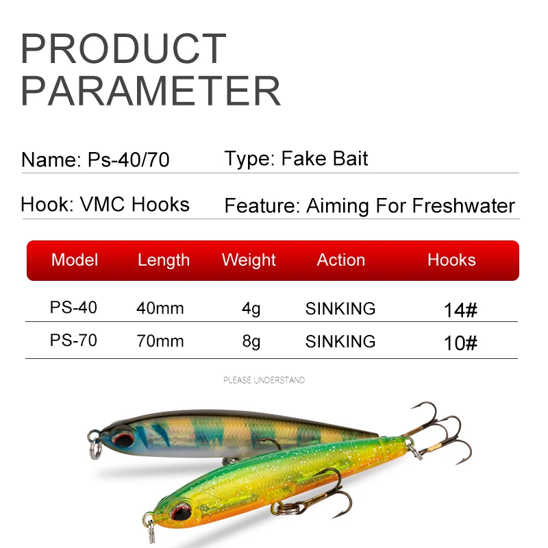 Kingdom Ps-40/70 Vibrate Sinking Pencil Fishing Lures Far Casting Swimbaits Wobblers Artificial Hard Baits pesca Lures For Bass