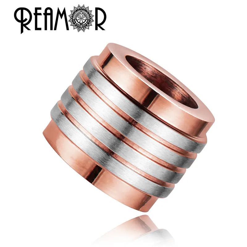 REAMOR DIY металлические бусины 6 мм/8 мм синий 316l нержавеющая сталь полосы полые цилиндрические бусины для мужчин браслет ожерелье ювелирных изделий - Цвет: Rose Gold