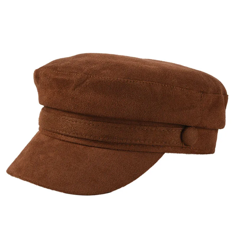 Coffee color Осенне-зимняя одноцветная Кепка с плоской подошвой, военная Кепка, Мужская армейская шляпа, шляпы матроса, женские шляпы армейские кепки - Цвет: Coffee color