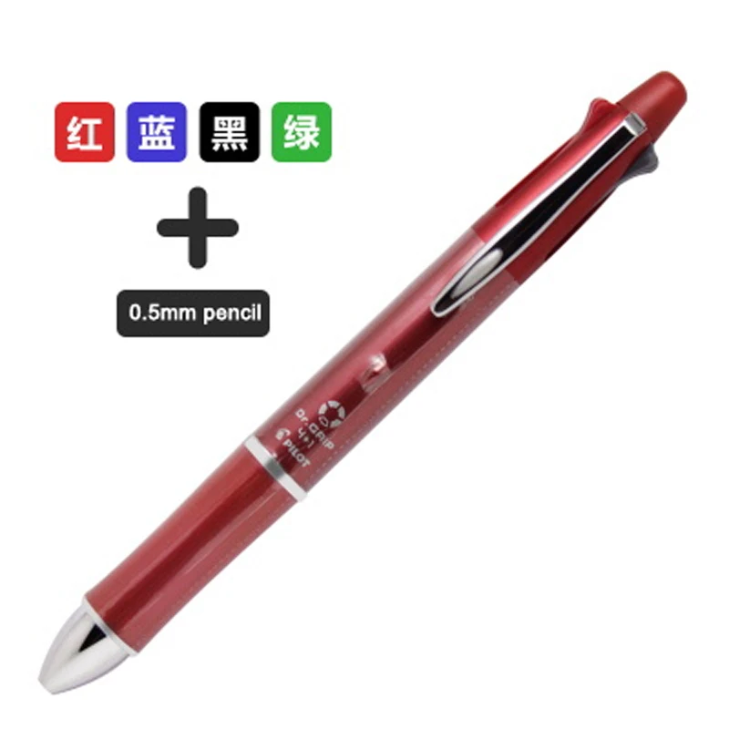 Pilot Dr. Grip 4+ 1 BKHDF-1SR 4 шариковая ручка 0,7 мм черный, синий, зеленый, красный 1 механический карандаш 0,5 мм - Цвет: Красный