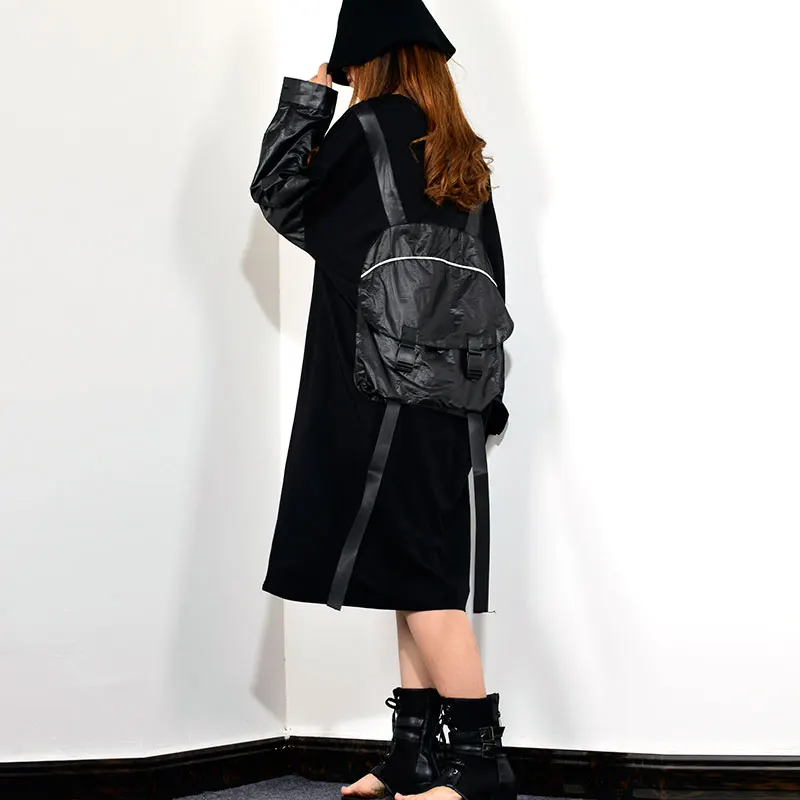 XITAO Tide Pocket Patchwork платье миди с круглым вырезом и длинными рукавами свободное