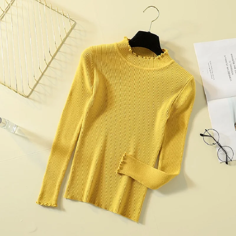 Пуловер свитер для женщин зимняя трикотажная одежда с высоким воротом рюшами