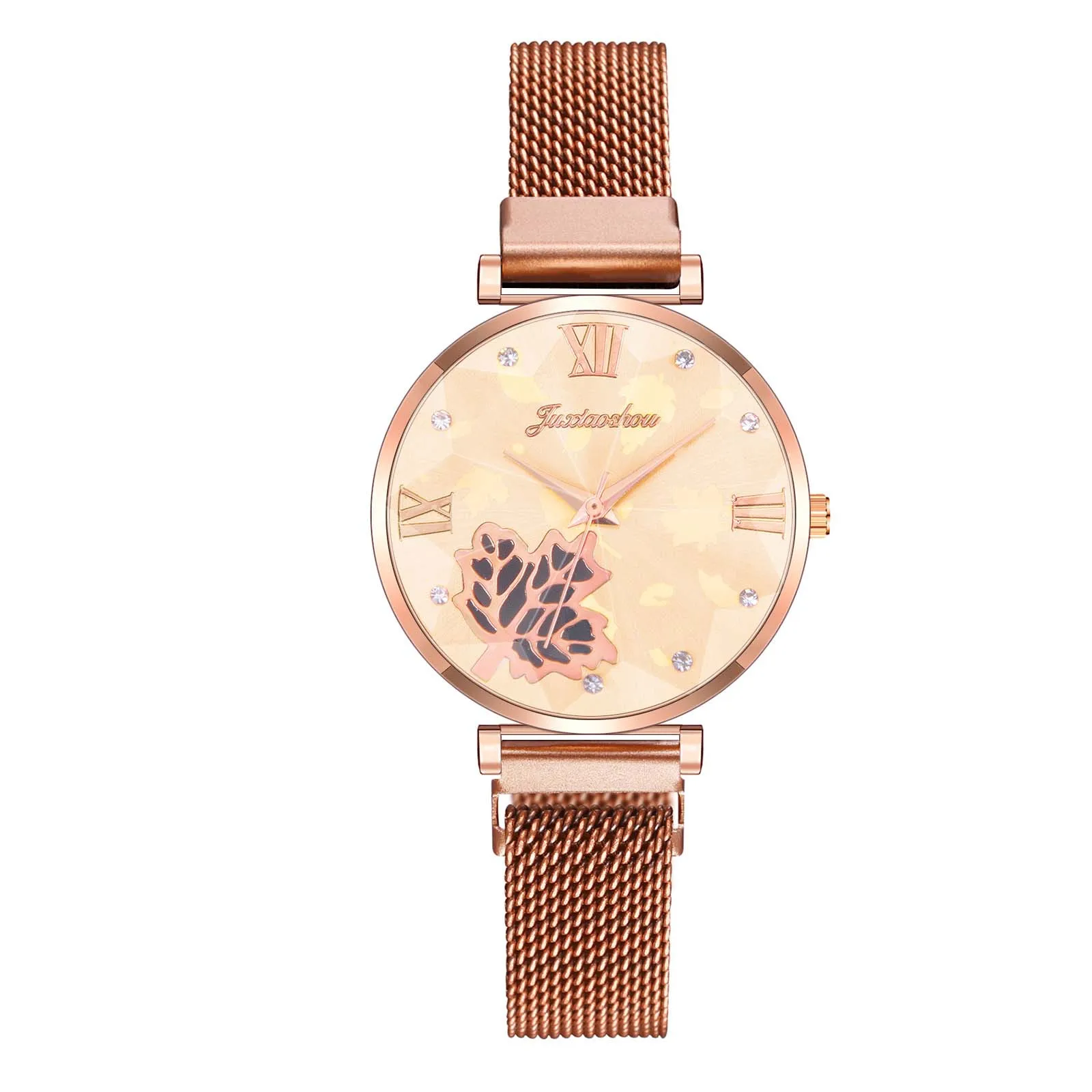 

Luxury diamond Wristwatches Women Fashion Stainless Steel strap mesh watches female Maple leaf vintage watch reloj de mujer