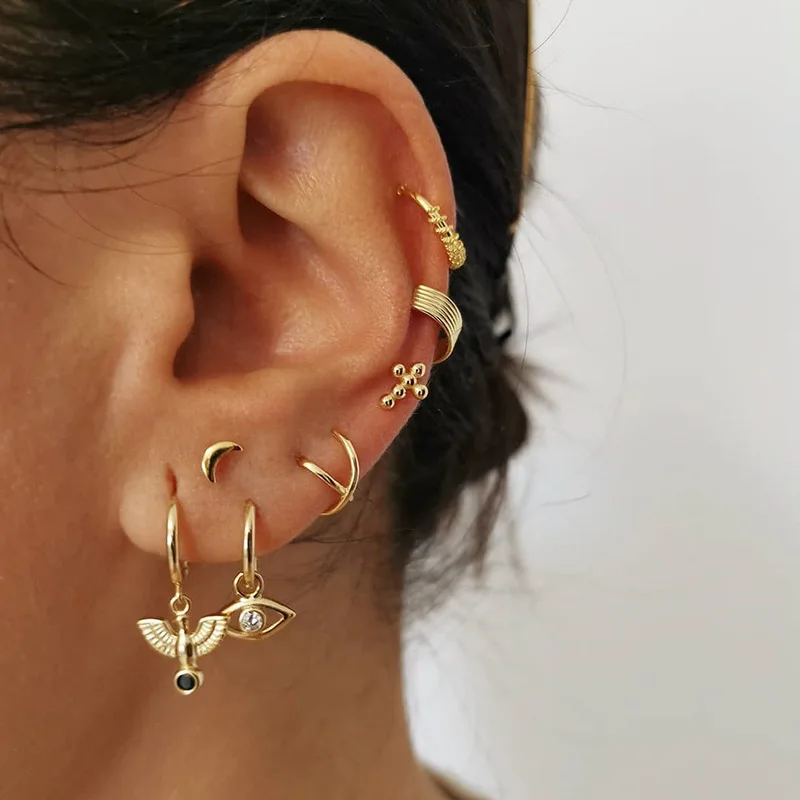 Золотые серьги-кольца маленькие для женщин черные толстые ювелирные изделия