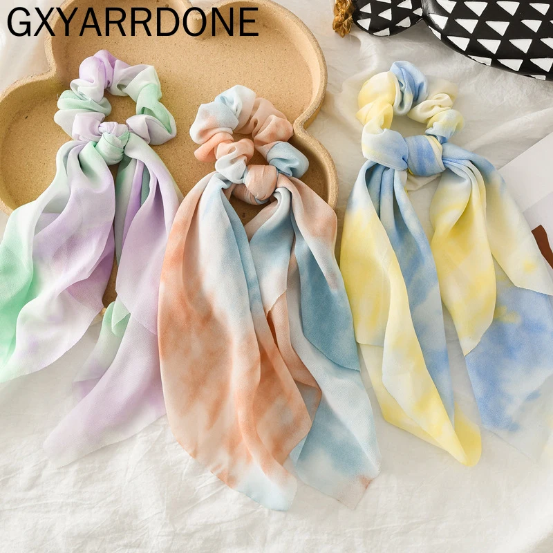 

2020 Chiffon Tie-dye Hair Ring Women Hair Circle Rubber Band Headwear Hair Band Beautiful Hair Rope Hair Tie Colorful Two in One