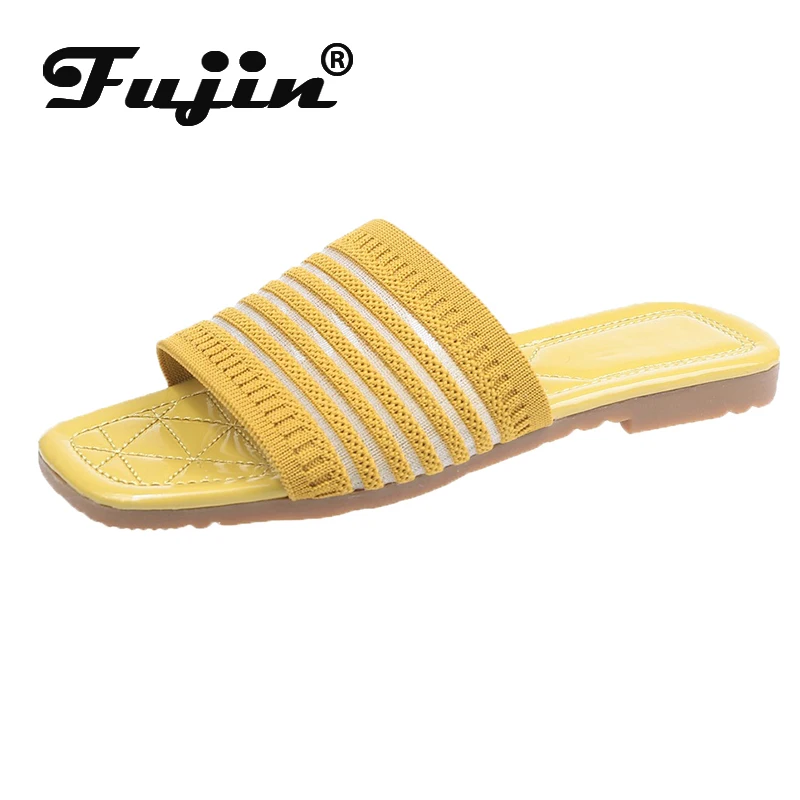 Fujin/женские летние тапочки Повседневные модные пляжные шлепанцы на плоской