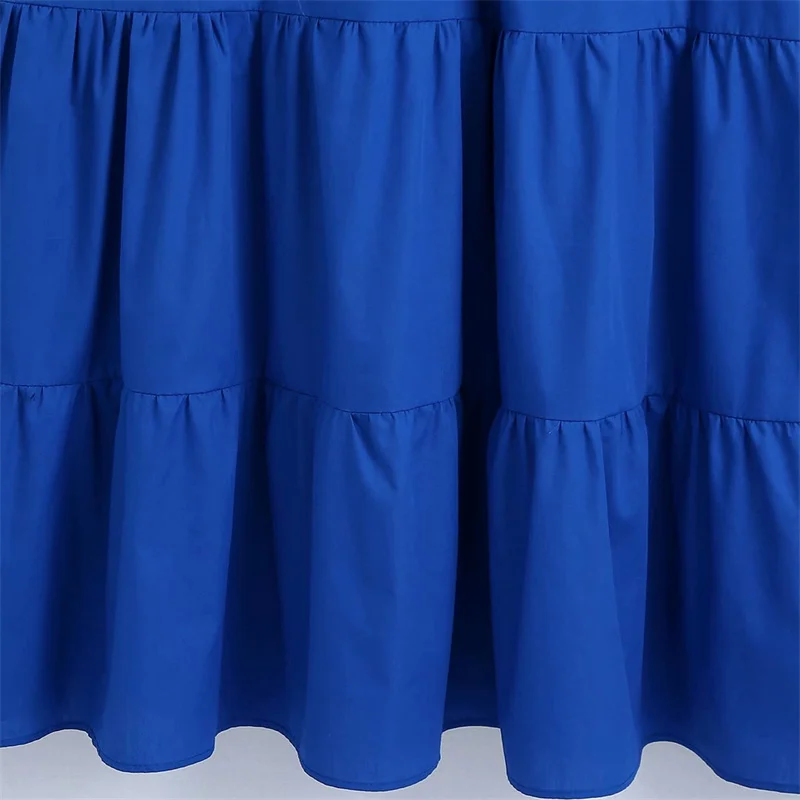 

2021 Summer Poplin Dresses Women Oversized Blue Lapel V-neck Dress Casual Loose Short Puff Sleeve Ruffled Hem Female Dress Mujer