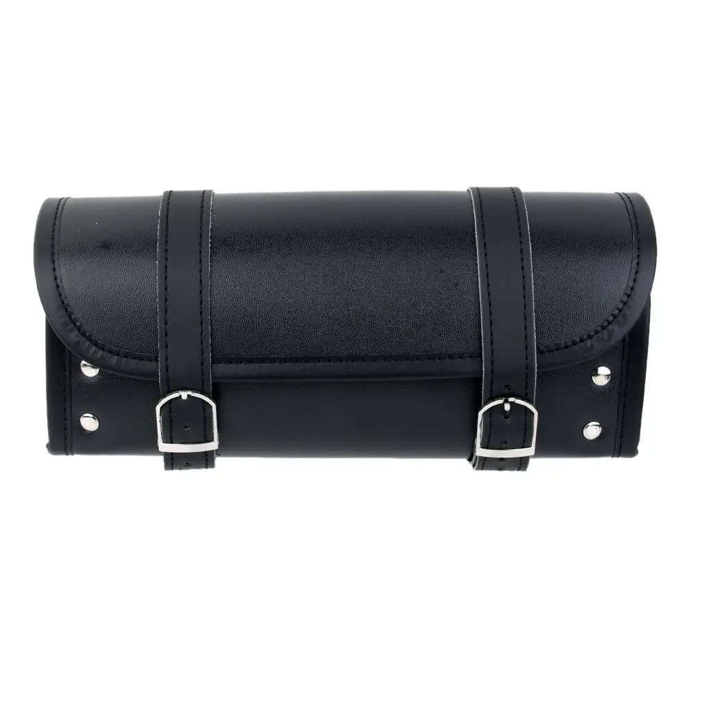 

Motorcycle Pannier Saddle Pouch Faux Leather Luggage Roll Tool Bag -Black