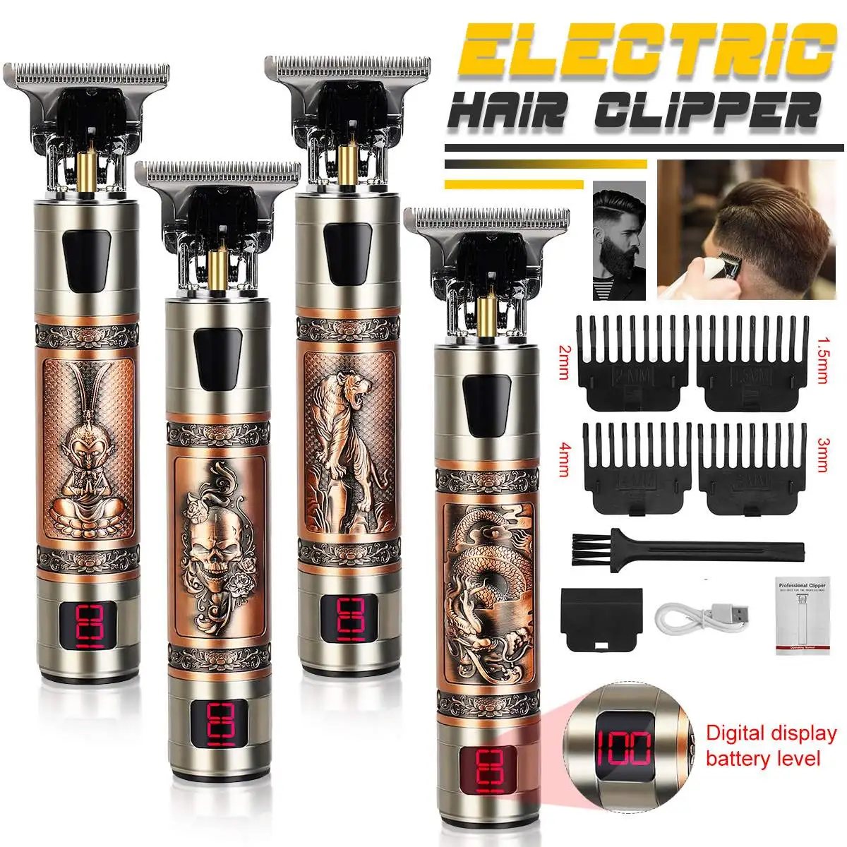 

2021 аккумуляторная машинка для стрижки волос с ЖК-дисплеем, электрический триммер для волос, Беспроводная Бритва, триммер 0 мм, Мужская Парик...