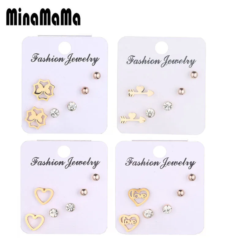 Серьги гвоздики женские из нержавеющей стали с кристаллами|Серьги-гвоздики| |