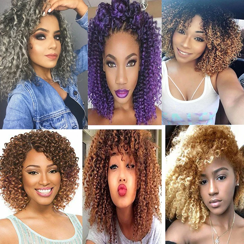 

Marlybob Crochet Braids Hair Short Afro Kinky Curly Twist Braid Ombre Synthetic Jerry Curl Braiding Hair Extensions Blonde Gray