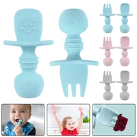 silicone spoon baby learn to eat training spoon short handle baby food supplement silicone soft spoon fork spoon tableware set
