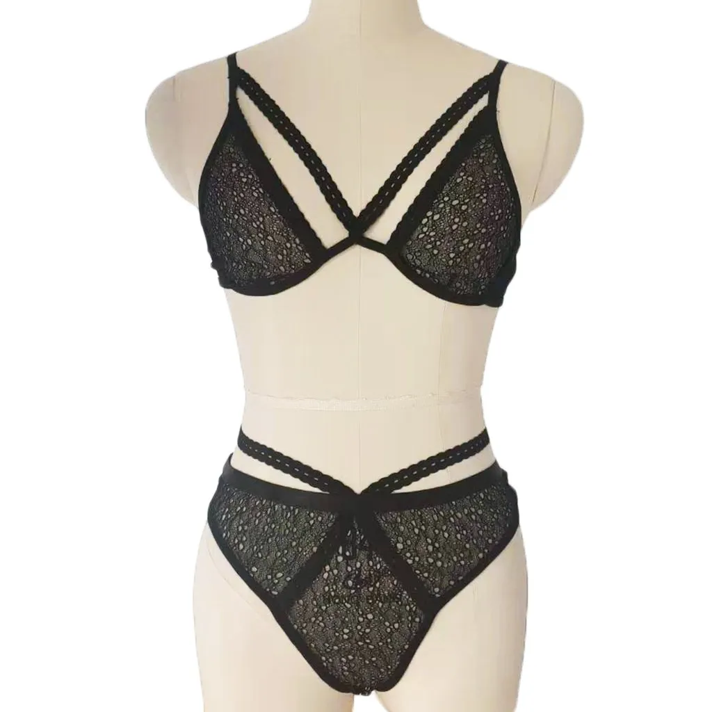 

Sexy Backless Bra And Panty Set Lace Front Closure Push Up Underwear Briefs Women Wireless Lingerie Sets Hollow Out