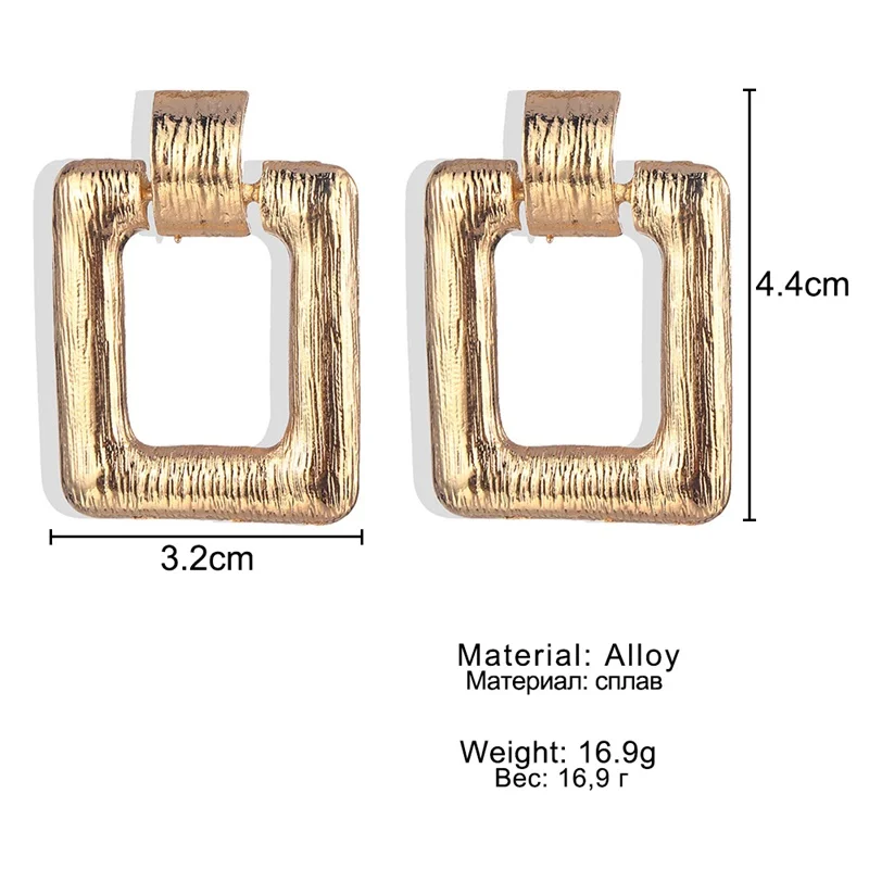 Женские прямоугольные серьги с геометрическим узором металлические золотые для