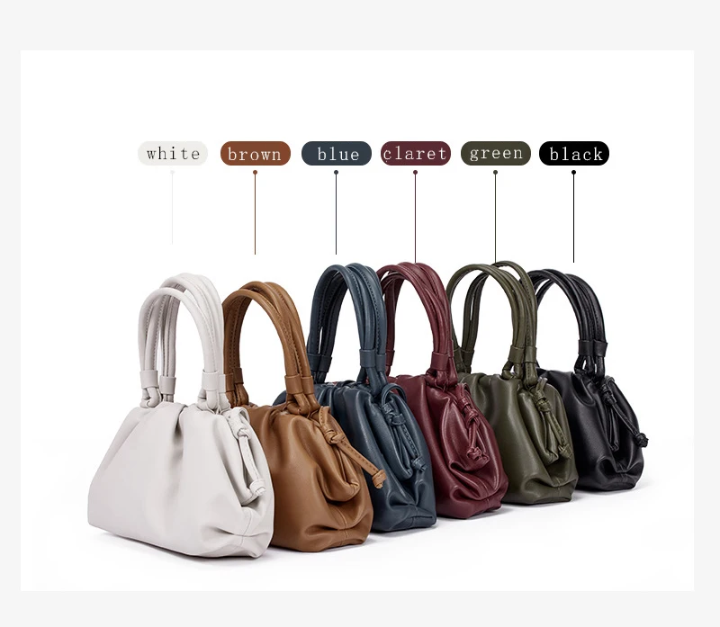 women handbag cowhide Shoulder bag fashion pleated cloud bag