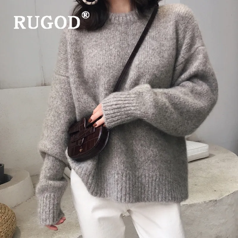 Женский однотонный теплый джемпер RUGOD Пушистый пуловер размера плюс в Корейском