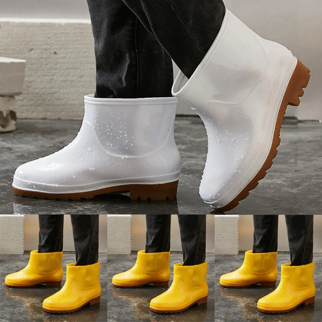 Мужские короткие непромокаемые сапоги плюшевые теплые ботинки с круглым носком