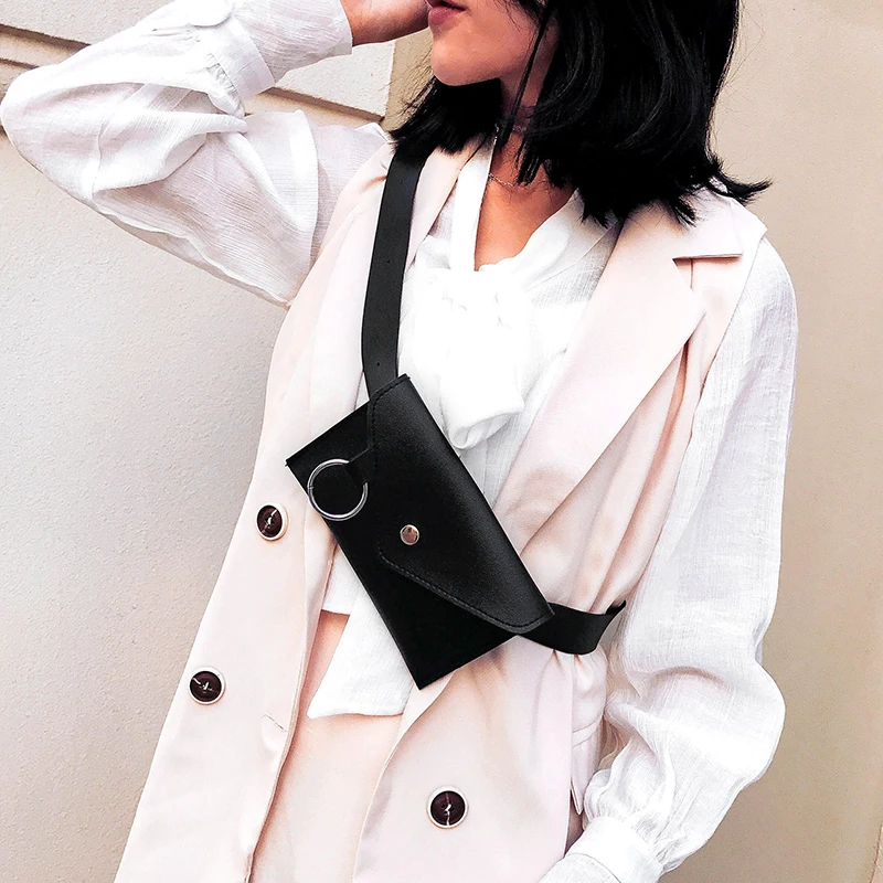 

2021 Fanny Pack Women Belt Bag Leather Waist Bag Fashion Women's Pure Color Ring PU Messenger Shoulder Chest pochete homem