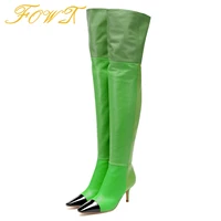 Mixed Colors Stilettos High Thin Heel Over-The-Knee Boots Women Winter Black Square Toe Long Booties Lady Party Shoes Size 44 45