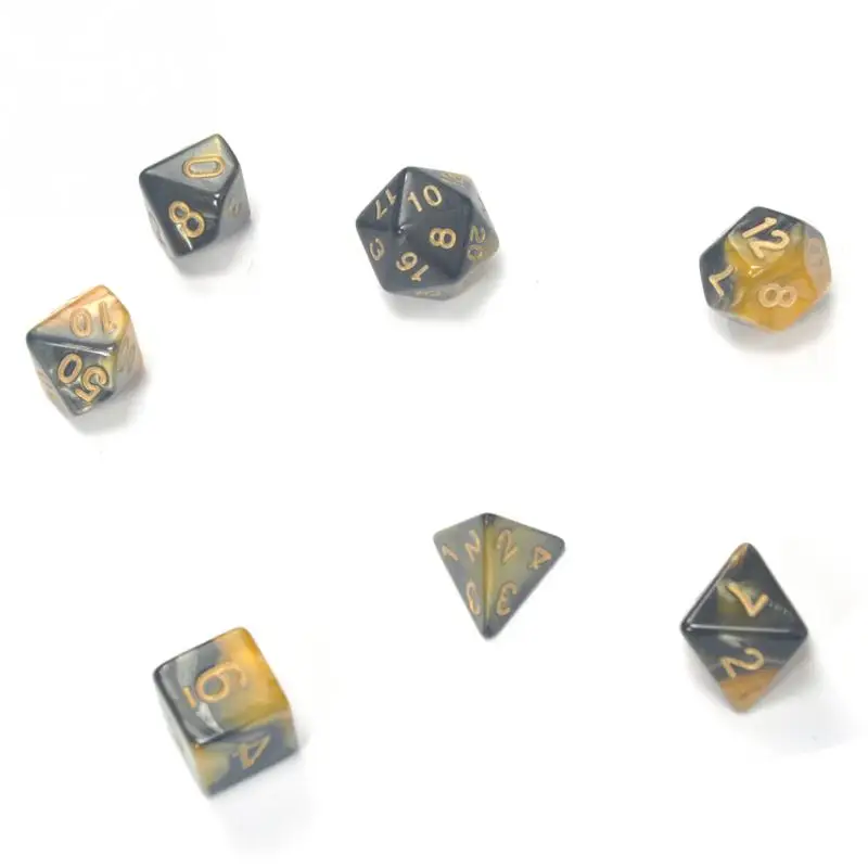 7 шт. набор игральных костей с эффектом туманности покер d& d d4 d6 d8 d10 d% d12 d20 многогранные TRPG игры Подземелья и Драконы РПГ игры в кости - Цвет: yellow black